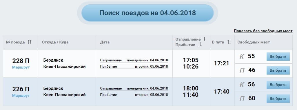 Расписание поезда Бердянск Киев