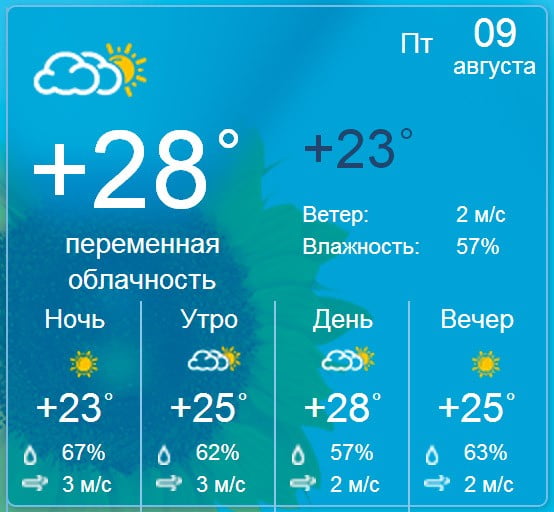 Погода в Бердянске на пятницу, 9 августа 2013 года