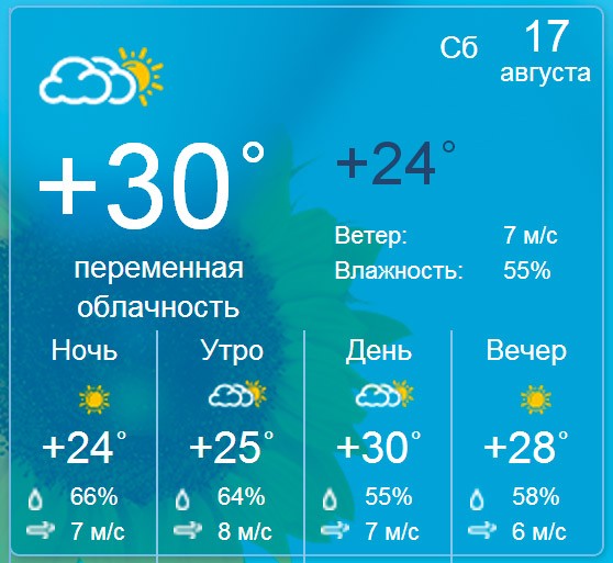Погода в Бердянске на выходные дни, 17 и 18 августа.