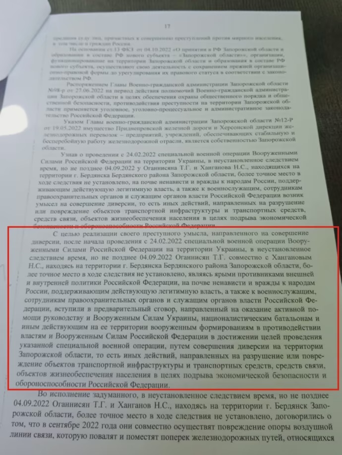 Матеріали “обвинувального акту” Тіграна Оганісяна та Микити Ханганова