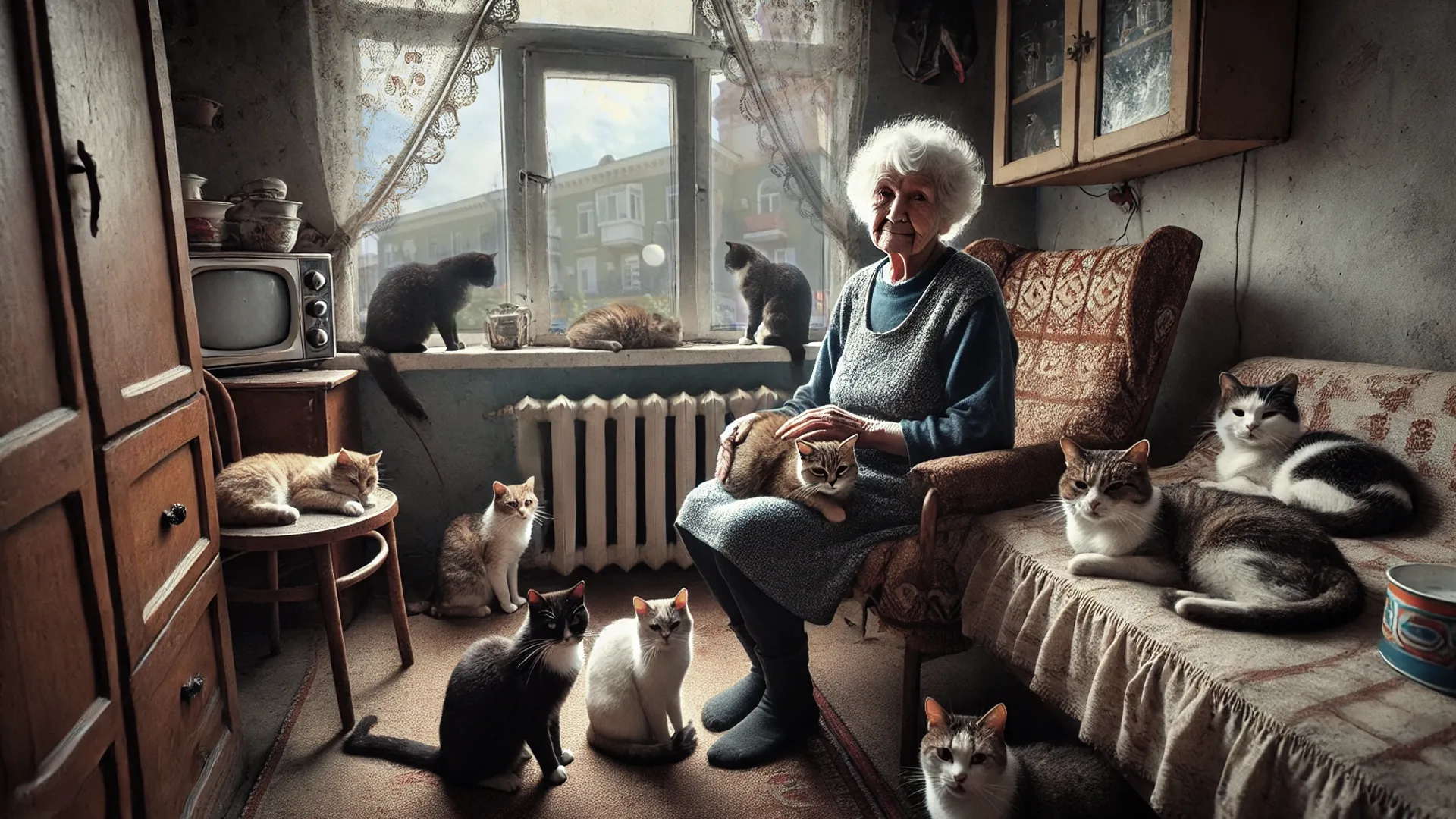 Одинока бабуся та коти
